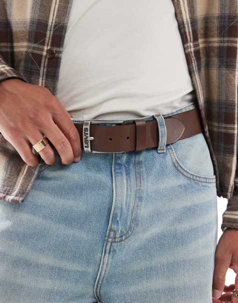 Levi's duncan logo buckle leather belt in dark brown - view 1