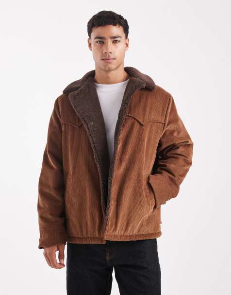 Levi's durham borg lined short coat in brown cord - view 1