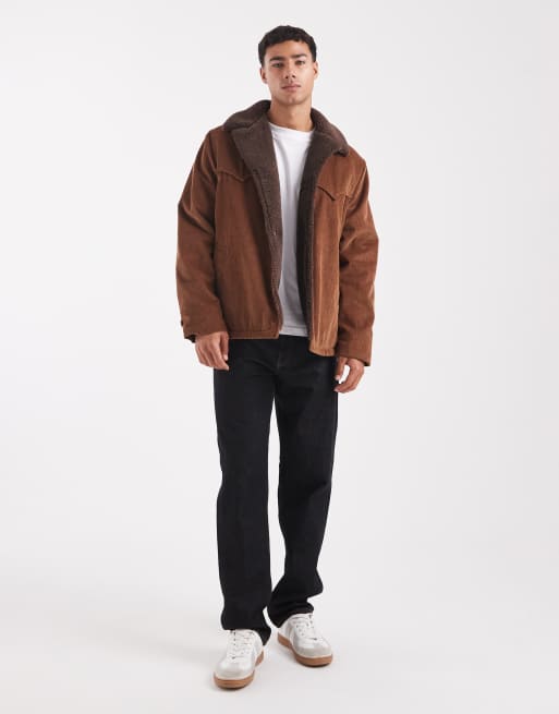 Levi's durham borg lined short coat in brown cord, 2 of 5