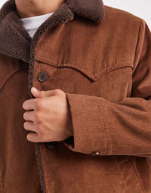 Levi's durham borg lined short coat in brown cord, 5 of 5