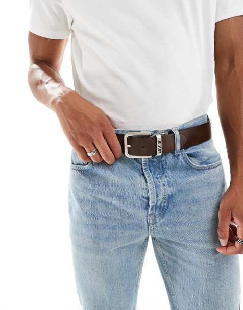 Levi's – Dwustronny czarno-brązowy pasek skórzany z klamrą z logo - view 1