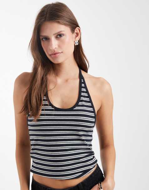 Levi's – Ella – Granatowy top z dekoltem halter w paski - view 1