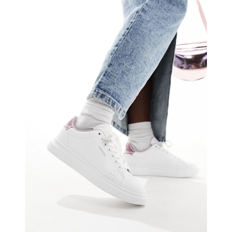 Levi's Ellis leather trainer in white with pink back and logo | ASOS