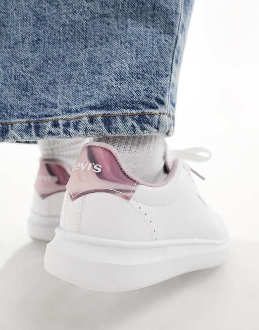 Levi's - Ellis - Sneakers in pelle bianca con logo e parte posteriore rosa, 2 di 5