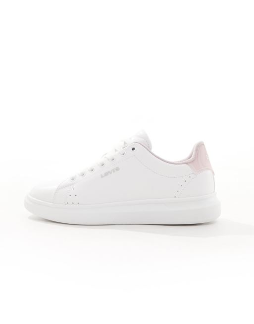 Levi's – Ellis – Vita sneakers i läder med rosa hälkåpa och logga, 3 av 5