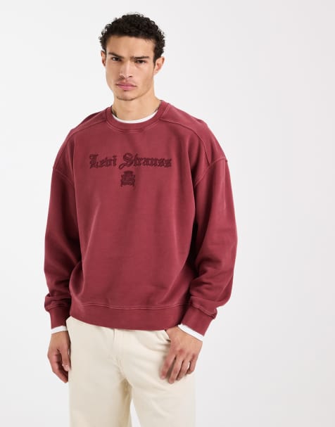 Levi's embroidered logo boxy crew sweatshirt in dark red - view 1