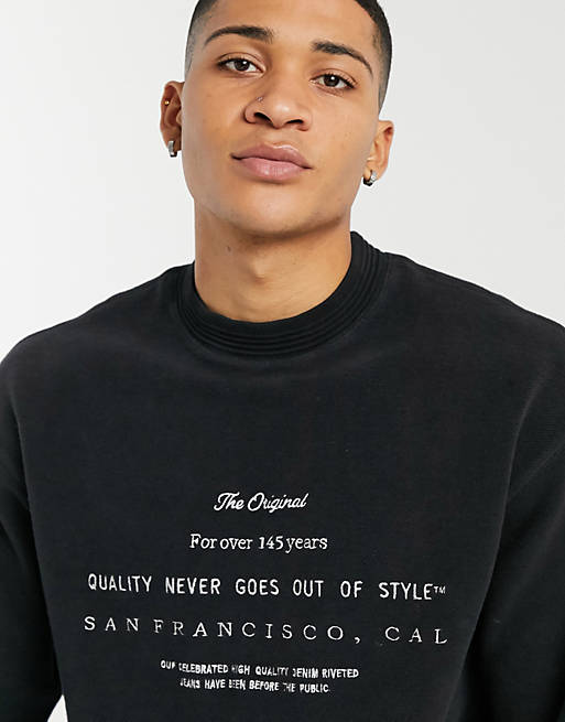 Levi's embroidered logo reverse fleece oversized sweatshirt in jet black |  ASOS