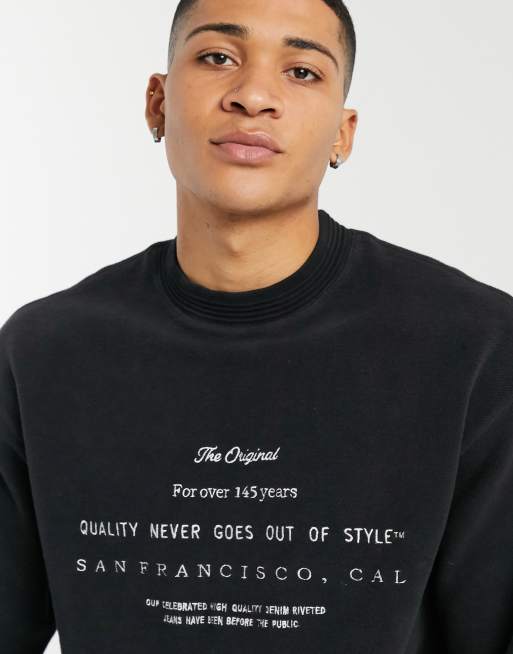 Levi s embroidered logo reverse fleece oversized sweatshirt in jet black