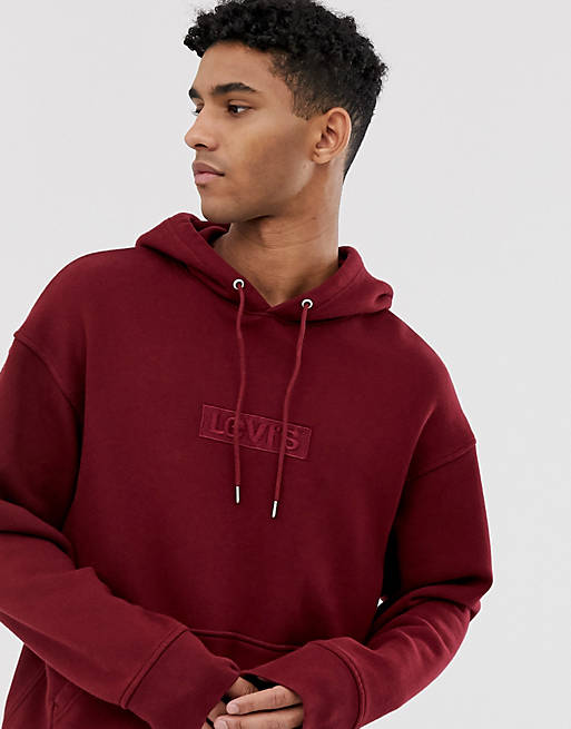 Levi's embroidered tonal babytab logo relaxed fit hoodie in cabernet | ASOS