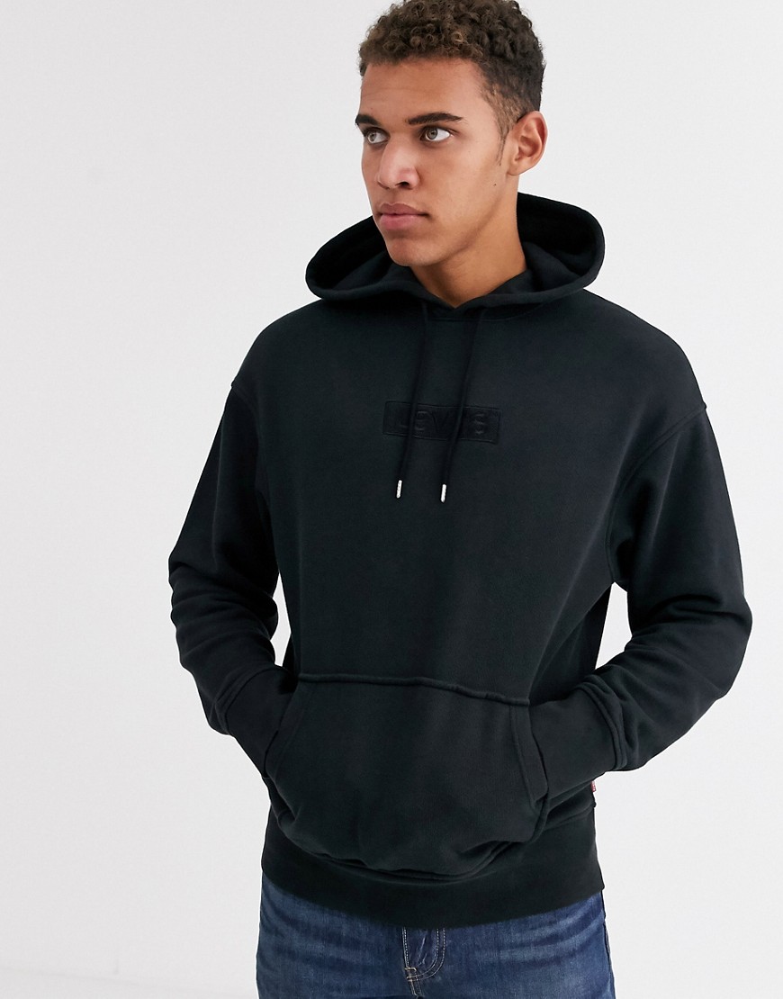 Levi's embroidered tonal babytab logo relaxed fit hoodie in mineral black