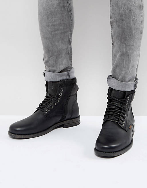 Relatieve grootte Complex Plons Levi's emmerson leather boots with denim detail in black | ASOS