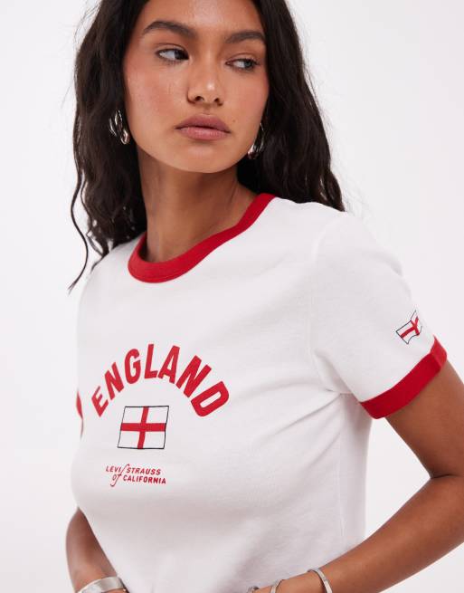 Levi's – England – Vit, liten t-shirt med kantrand, 3 av 4