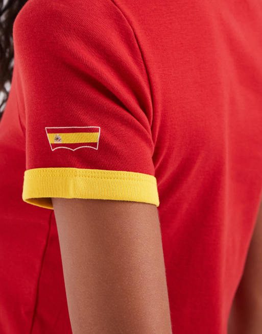Levi's – Espana – Röd, liten t-shirt med kantrand, 4 av 4