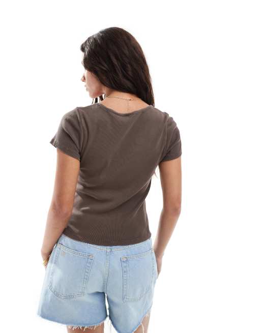 Levi's essentail square neck t-shirt in brown, 3 of 4