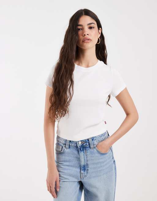 Levi's – Essential – Biały krótki i obcisły T-shirt, 2 z 4