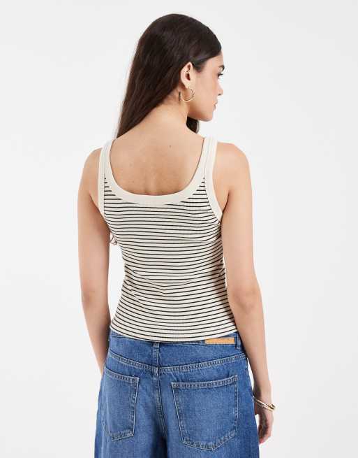 Levi's – Essential – Brązowy prążkowany top bez rękawów w paski, 4 z 4