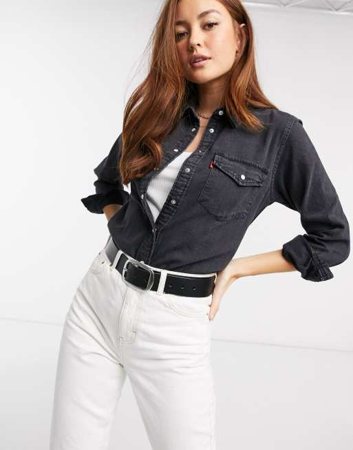 Levi's Essential – Czarna koszula z denimu w westernowym stylu z efektem sprania