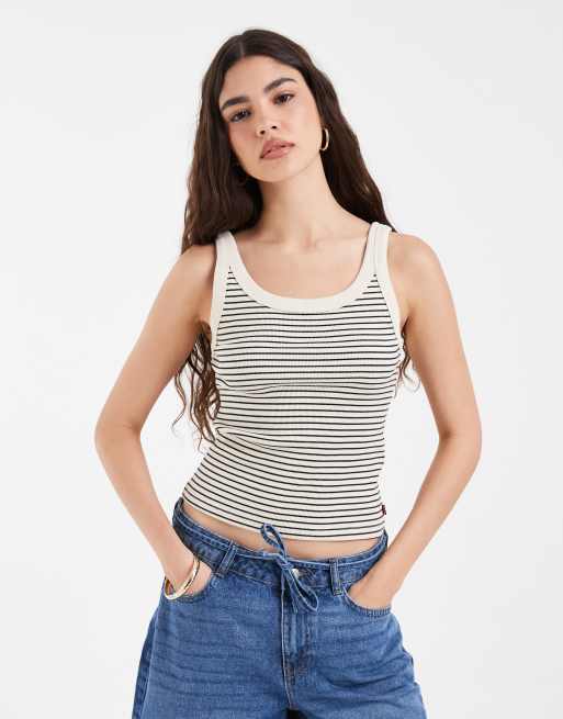 Levi's - Essential - Geribbelde gestreepte tanktop in bruin, 3 van 4