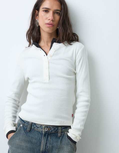 Levi's essential henley long sleeve t-shirt in white 