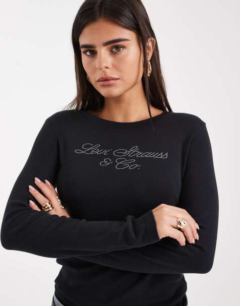 Levi's essential long sleeve t-shirt with glitter logo in black - view 1