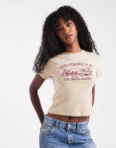 Levi's - Essential - Lysebrun sporty T-shirt med grafisk logo - view 1