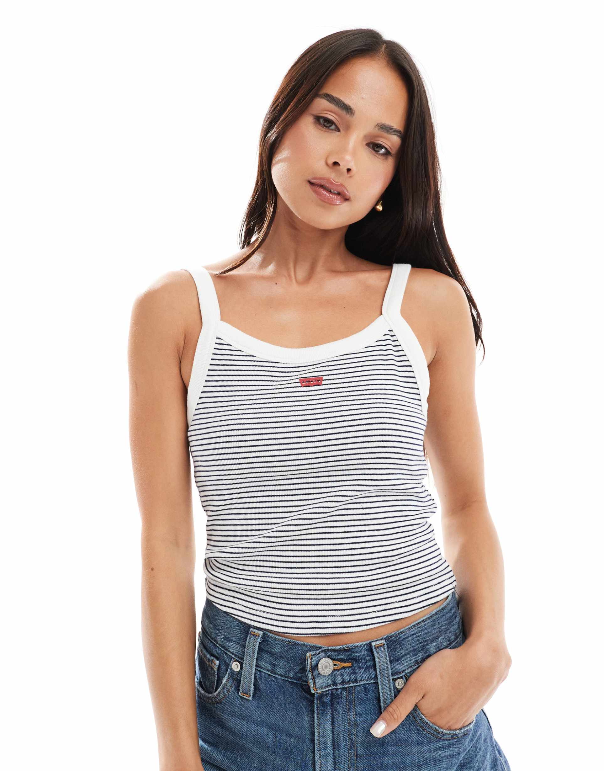 levi's essential sporty logo ribbed tank in stripe