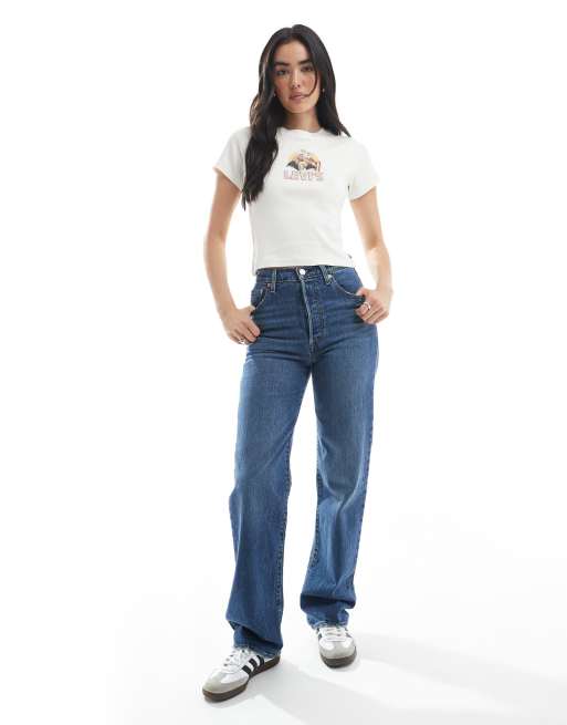 Levi's – Essential Sporty – T-shirt w kolorze ecru z kowbojską grafiką, 4 z 4