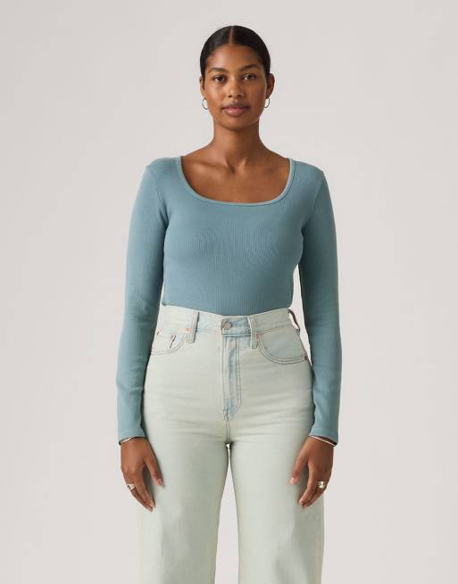 Levi's - Essential - T-shirt à manches longues et encolure carrée - Bleu, 4 de 4