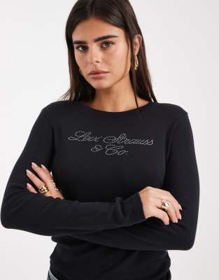 Essential - T-shirt à manches longues et logo pailleté - Noir M