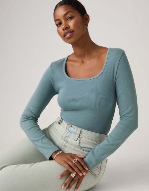 Levi's - Essential - T-shirt met vierkante hals en lange mouwen in blauw - view 1