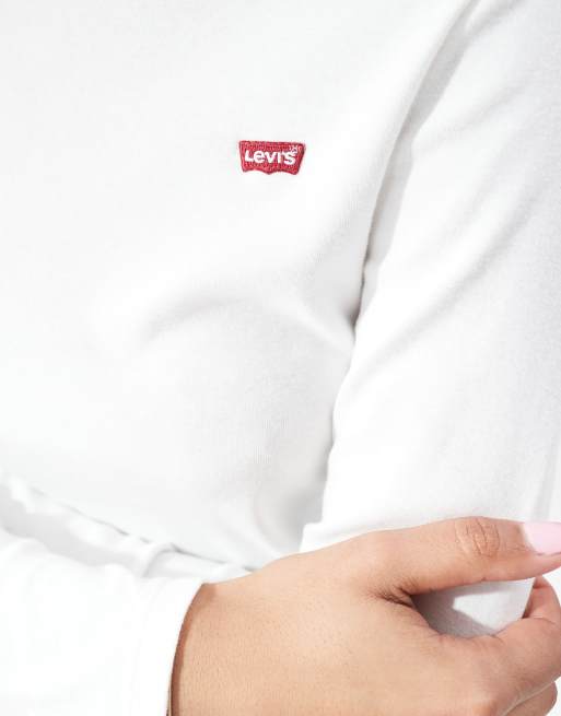 Levi's – Essential – Vit t-shirt med långa ärmar och logga, 3 av 4