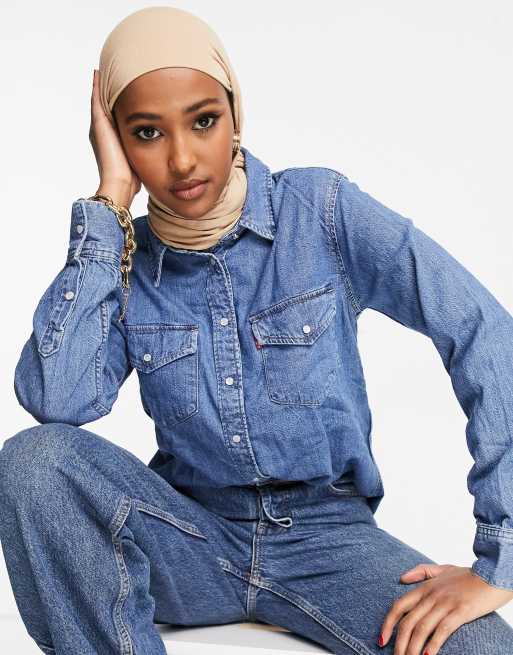 Levi's essential western denim shirt in blue | ASOS