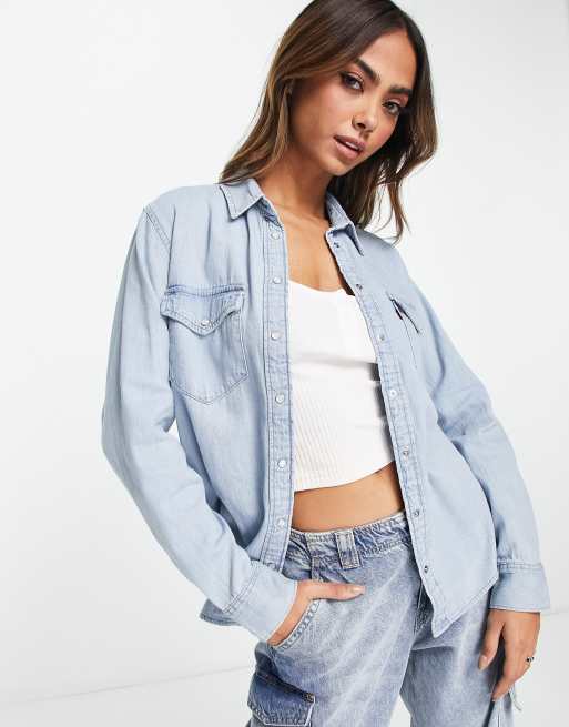 Levi's essential western denim shirt in light wash blue | ASOS