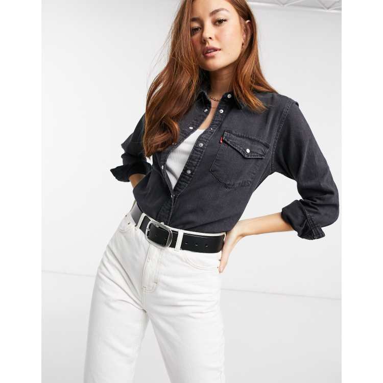 Levis black denim shirt on sale womens