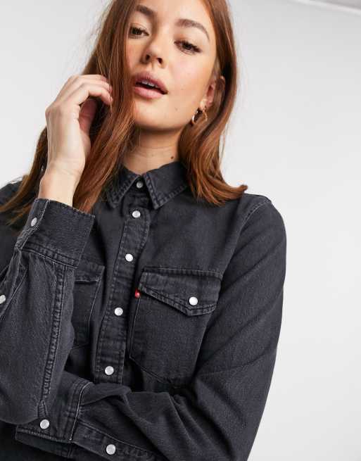 Levis black denim shirt on sale womens