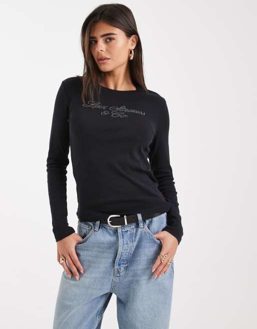 Levi's - Essentials - T-shirt met lange mouwen en logo met glitter in zwart, 4 van 4
