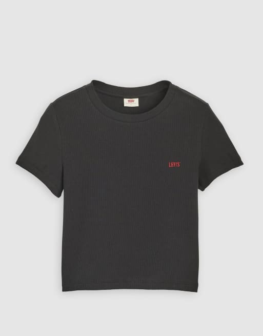 Levi's essentielles sportliches T-Shirt mit gesticktem Logo in Schwarz, 2 von 4