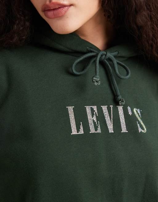 Levi's Everyday hoodie with glitter logo in green, 3 of 4