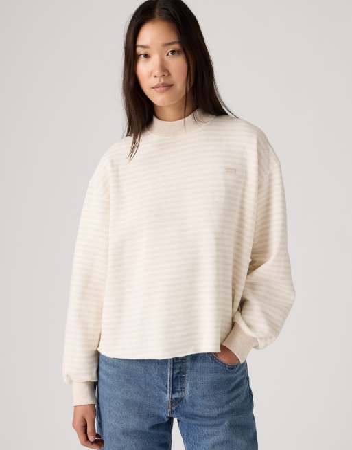 Levi's Everyday mockneck cut off fleece in cream, 4 of 4