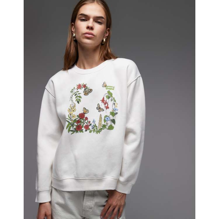 Pull beige recouvert de fleurs Zara M - Vêtements