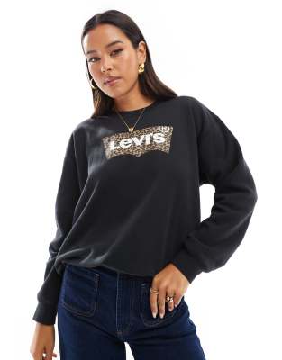 Levi's - Everyday - Sweatshirt in Schwarz mit Fledermaus-Logo mit Gepardenmuster