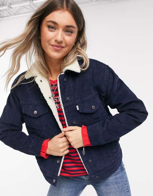 Levi's Ex-BF Sherpa Trucker in Vintage Navy | ASOS