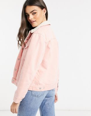 pink sherpa denim jacket