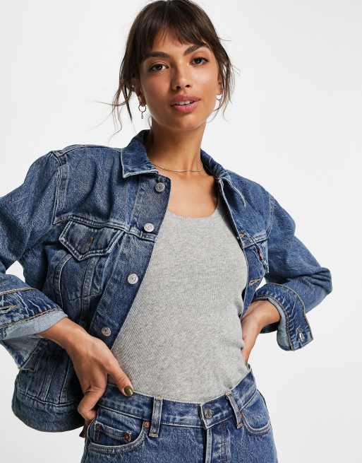 Ex boyfriend trucker outlet jacket concrete indigo