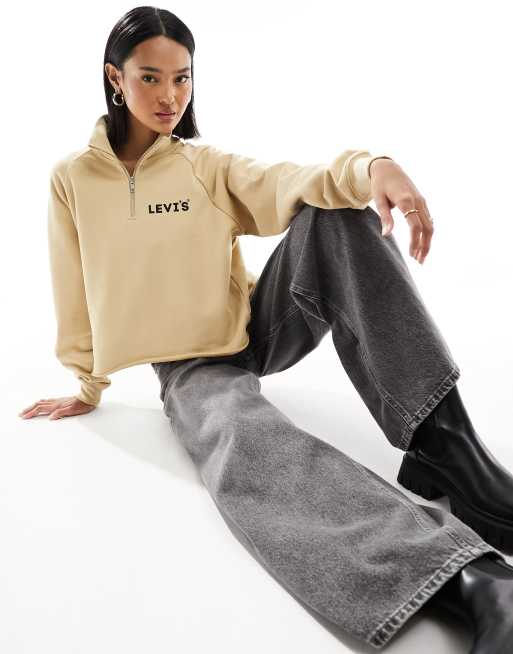 Levi's Exclusive – Ciemnobeżowa bluza z suwakiem pod szyją i małym logo