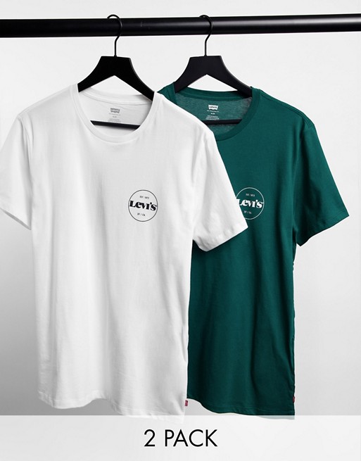 Levi's Exclusive to ASOS 2 pack modern vintage circle logo logo t-shirt in white & forest green