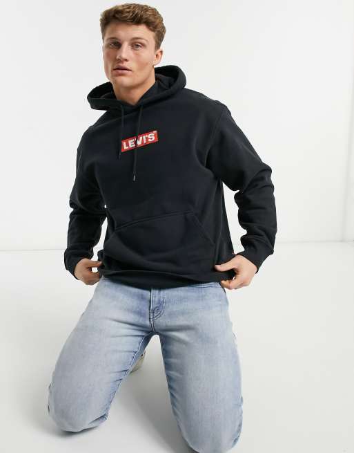 Levi s Exclusive to ASOS chest boxtab logo hoodie relaxed fit in black