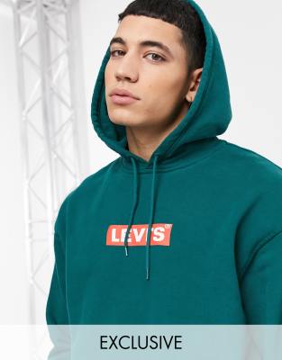 Levi's Exclusive to ASOS front boxtab logo hoodie relaxed fit in dark green