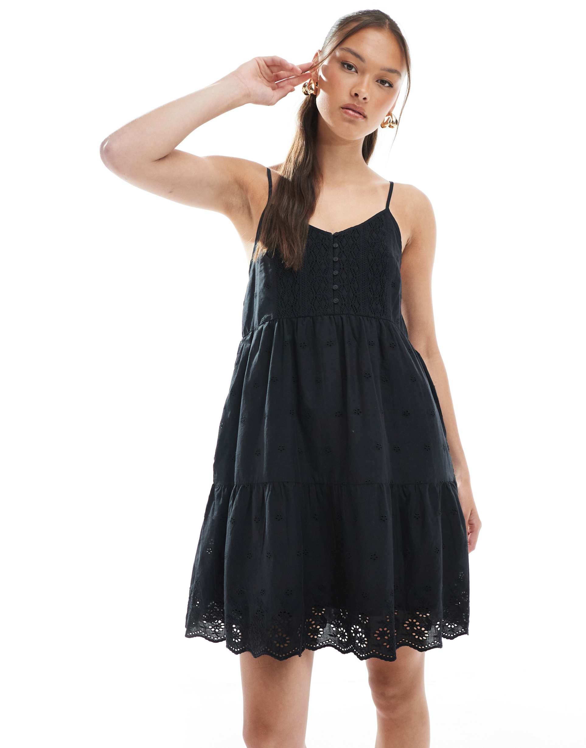 levi's eyelet cami mini dress in black
