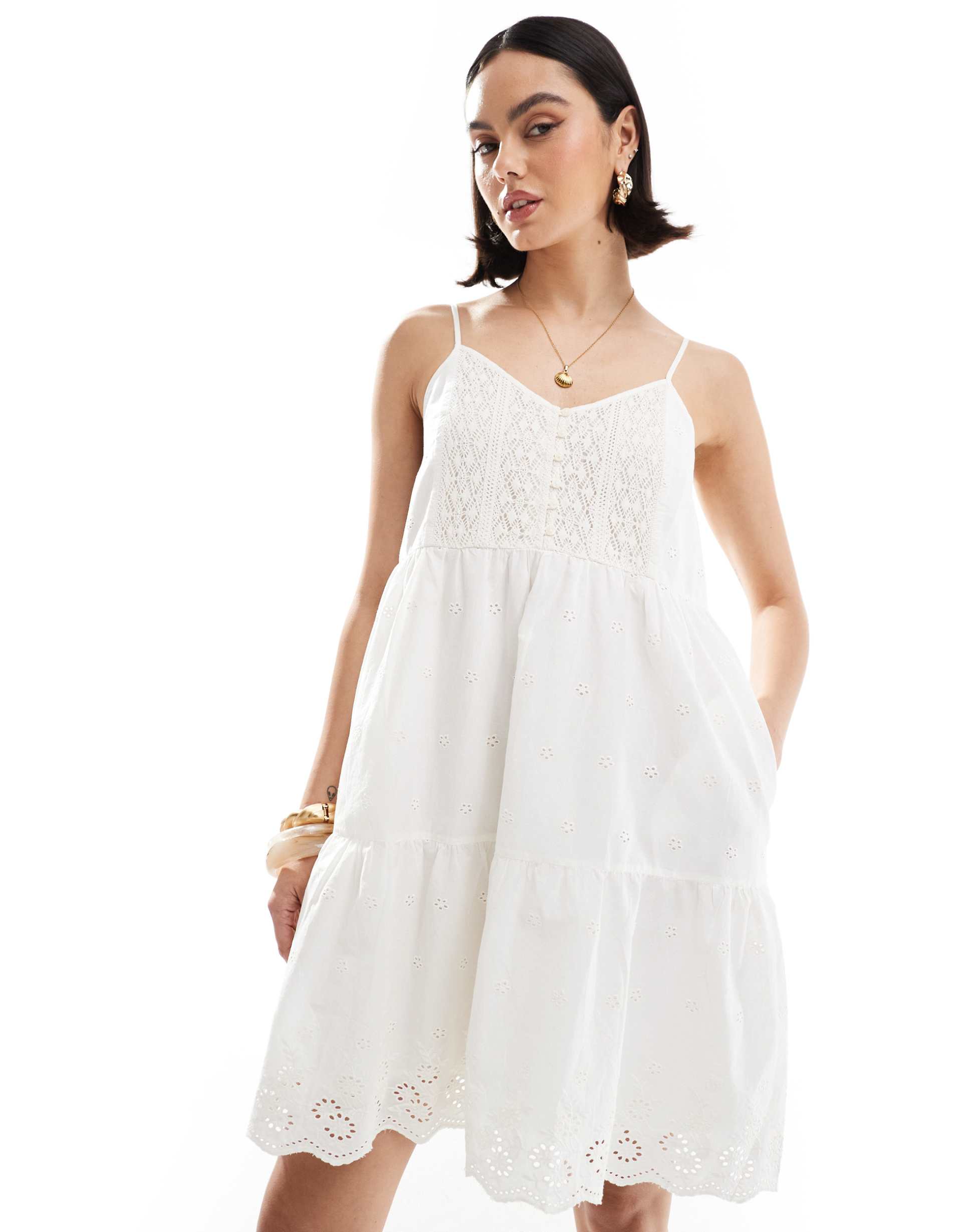 levi's eyelet cami mini dress in cream